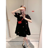 蝴蝶结黑色丝绒连衣裙可拆卸圆领泡泡袖 aaaaxbbb 野蔷薇派送 裙子