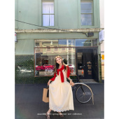 aaaaxbbb 代官山蝉时雨 定染米白全棉连衣裙宽松显瘦气质长裙春夏