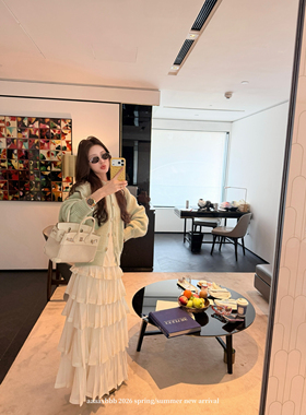 aaaaxbbb 北海道雪日 韩系重工白色长裙设计感百褶裙温柔长纱裙女