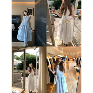 两色针织拼接吊带连衣裙减龄撞色无袖 风 长裙女 苏梅岛季 aaaaxbbb