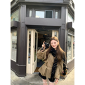 韩系棕色腰带风衣氛围感短款 aaaaxbbb 京都橡苔 翻领时髦百搭外套