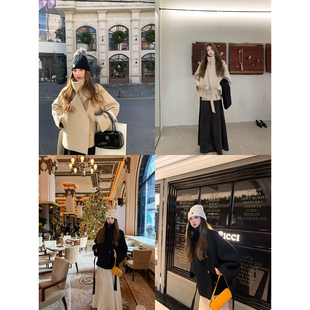 aaaaxbbb 一千个愿望 两色中长款羊毛大衣翻领系带斜门襟外套秋冬