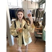 aaaaxbbb 拉链休闲上衣秋 大口袋风衣外套女中长款 巴别克废土 工装