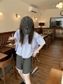 aaaaxbbb 女设计感拼接边显瘦五分裤 默门托酒馆 韩系灰色阔腿裤