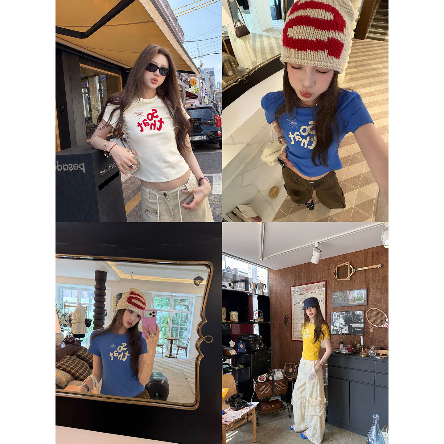 aaaaxbbb 大人国 刺绣短袖T恤夏季圆领正肩短款显瘦辣妹上衣女潮