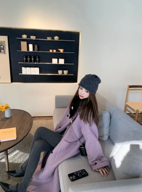 aaaaxbbb Lavender信笺 羊毛大衣韩版加厚长款双排扣翻领外套女