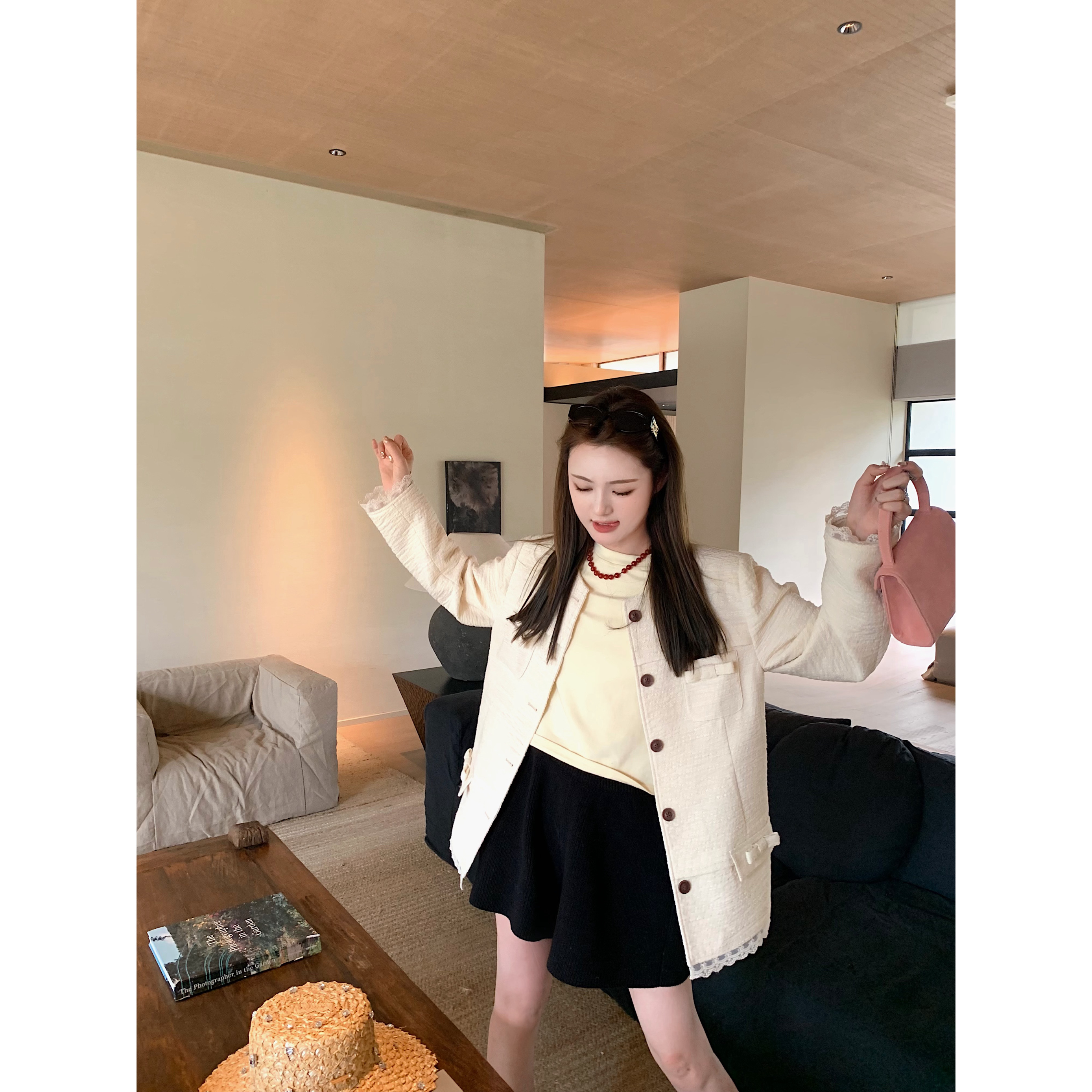 aaaaxbbb白色蝴蝶结小香风外套