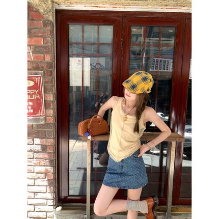 aaaaxbbb 普莱森顿7日 双层纱料吊带上衣女针织黄白两色百搭背心