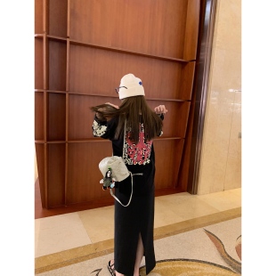 aaaaxbbb 午后 黑色西装 长裙假口袋开叉设计感显瘦半身裙夏 牧神