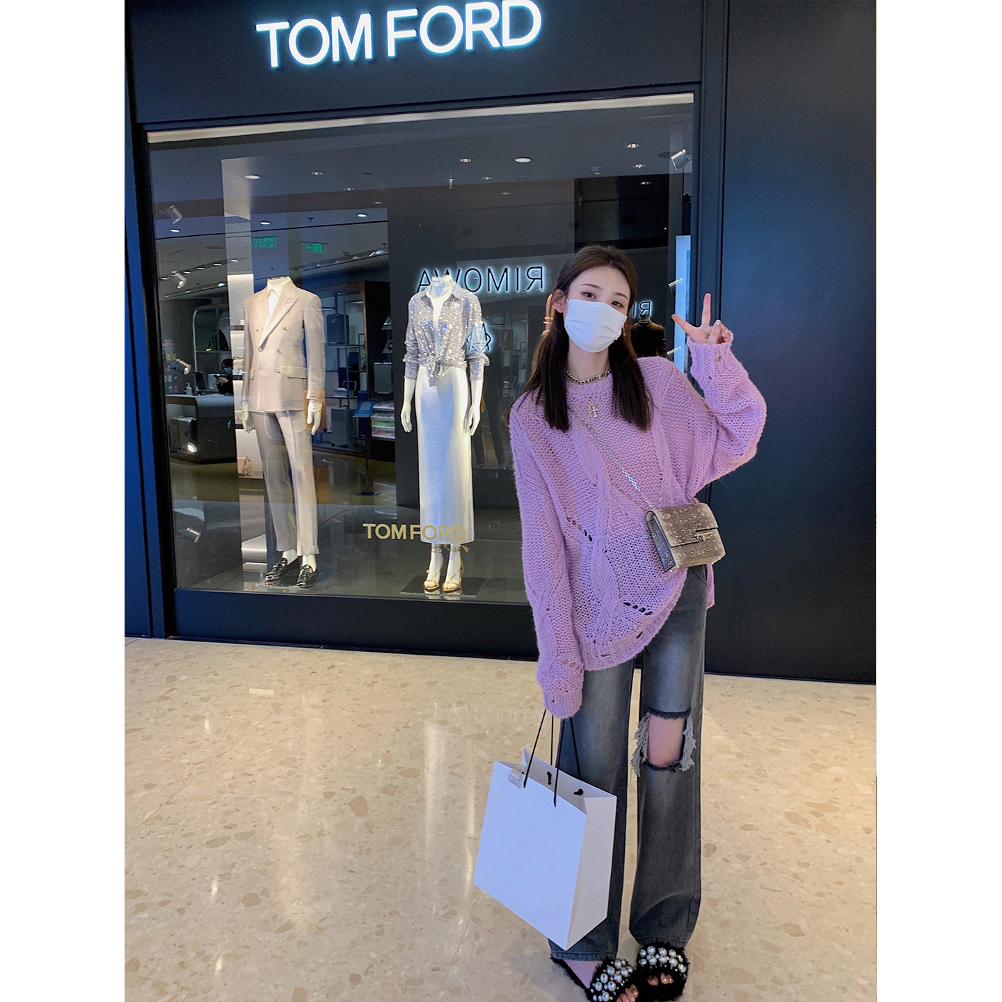 aaaaxbbb破洞直筒牛仔裤长裤遮胯