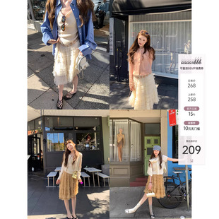 aaaaxbbb 两色百搭网纱蓬蓬裙松紧显瘦裙子层次感中裙 原野斯嘉丽