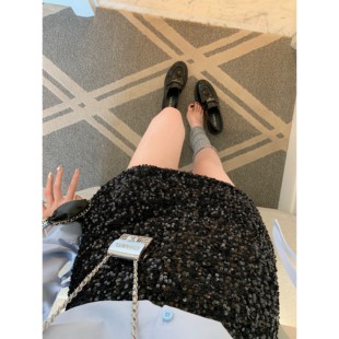 aaaaxbbb 星落浅滩 奢感亮片A字裙黑色灰色设计感时髦显瘦半身裙