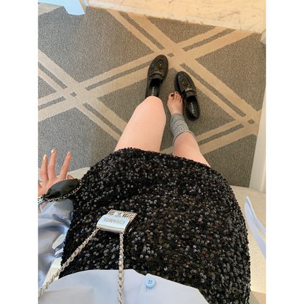 aaaaxbbb 星落浅滩 奢感亮片A字裙黑色灰色设计感时髦显瘦半身裙