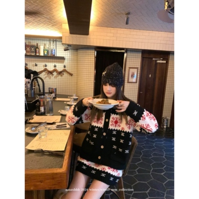 aaaaxbbb羊毛针织套装开衫长短裙