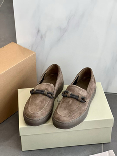 外贸真皮复古厚底串珠乐福鞋反绒牛皮舒适真皮一脚蹬单鞋35-37