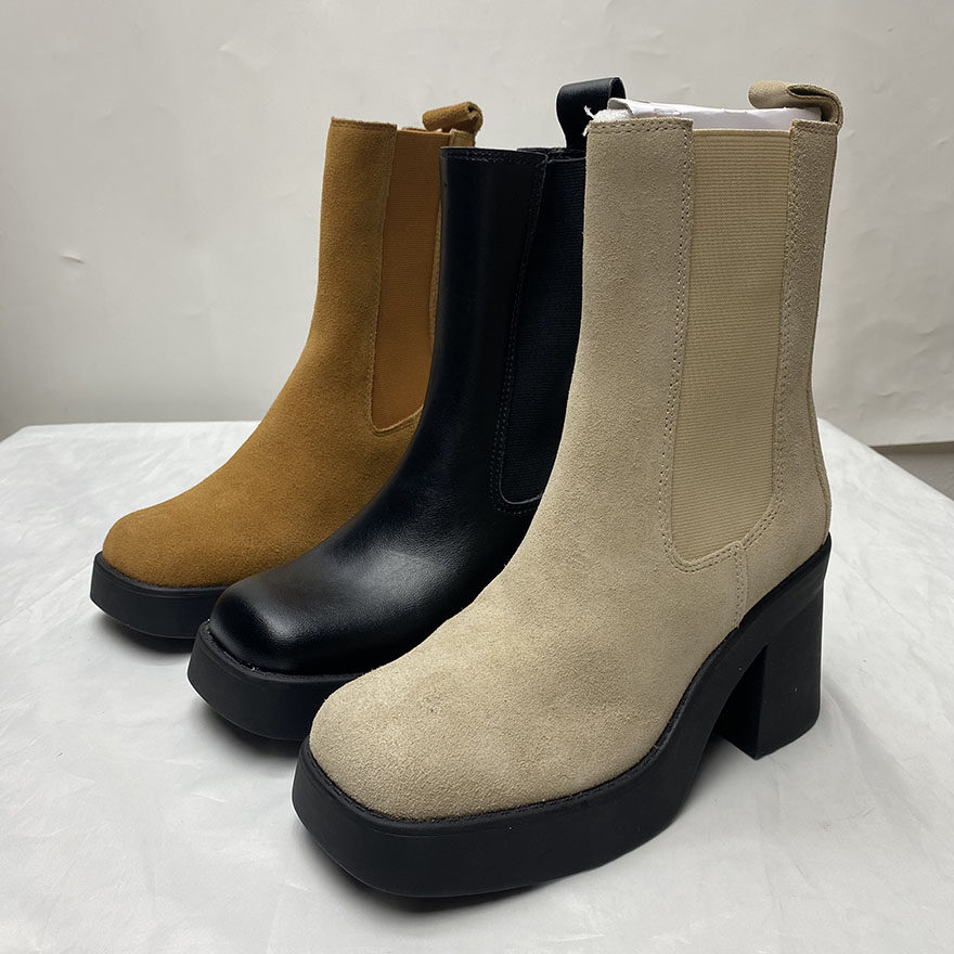 NEW WOMENS CHELSEA MID-RISE BOOTS PLATFORM THICK SOLES HIGH HEELS SQUARE TOE FASHION BOOTS EUROPEAN AND AMERICAN BIG HEADS PERSONALITY AND VERSATILE