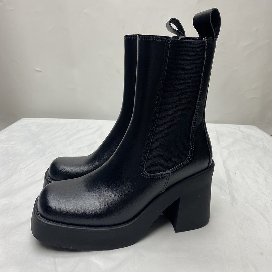 NEW WOMENS CHELSEA MID-RISE BOOTS PLATFORM THICK SOLES HIGH HEELS SQUARE TOE FASHION BOOTS EUROPEAN AND AMERICAN BIG HEADS PERSONALITY AND VERSATILE