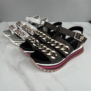 夏季 字母带 链条简约风格 罗马凉鞋 40码 欧美风原单松糕底女式