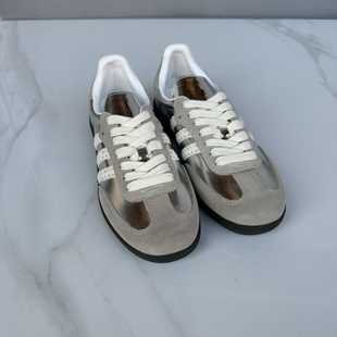 银角大王复古德训鞋女春夏季新款百搭拼色透气运动休闲鞋蕾丝拼银