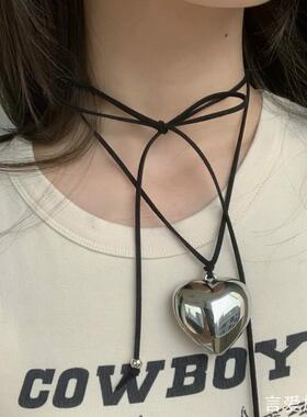 金属大爱心项链女长款甜酷辣妹风