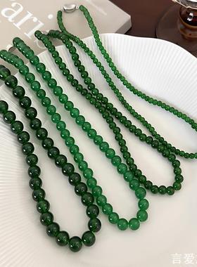 新中式祖母绿色串珠秀禾服项链