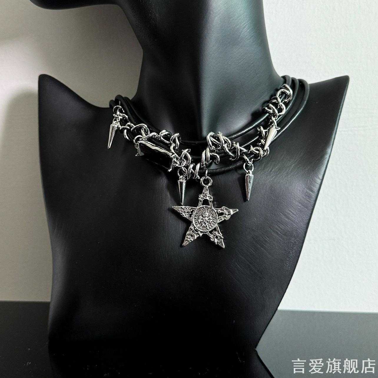 创意铆钉颈链星星锁骨链星星铆钉chok暗黑女Y2K辣妹
