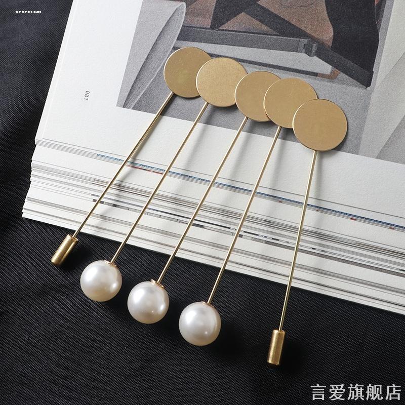 一字胸针9针长别针珍珠塞DIY饰品手工配件铜镀金色领针披肩毛衣
