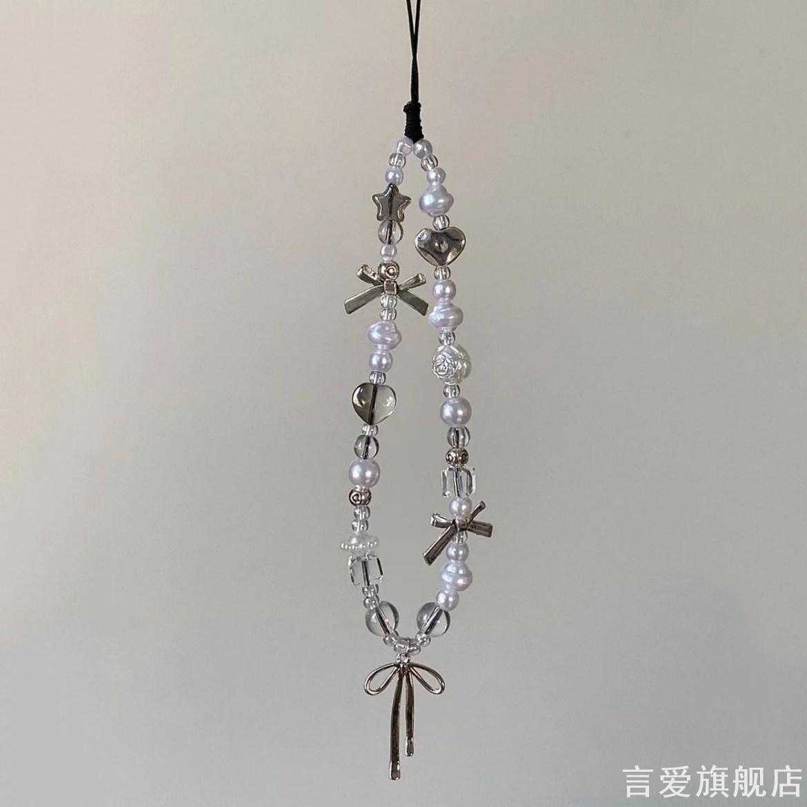 韩系甜妹星星爱心蝴蝶结串珠挂绳手工仿珍珠水晶ccd相机手提挂链
