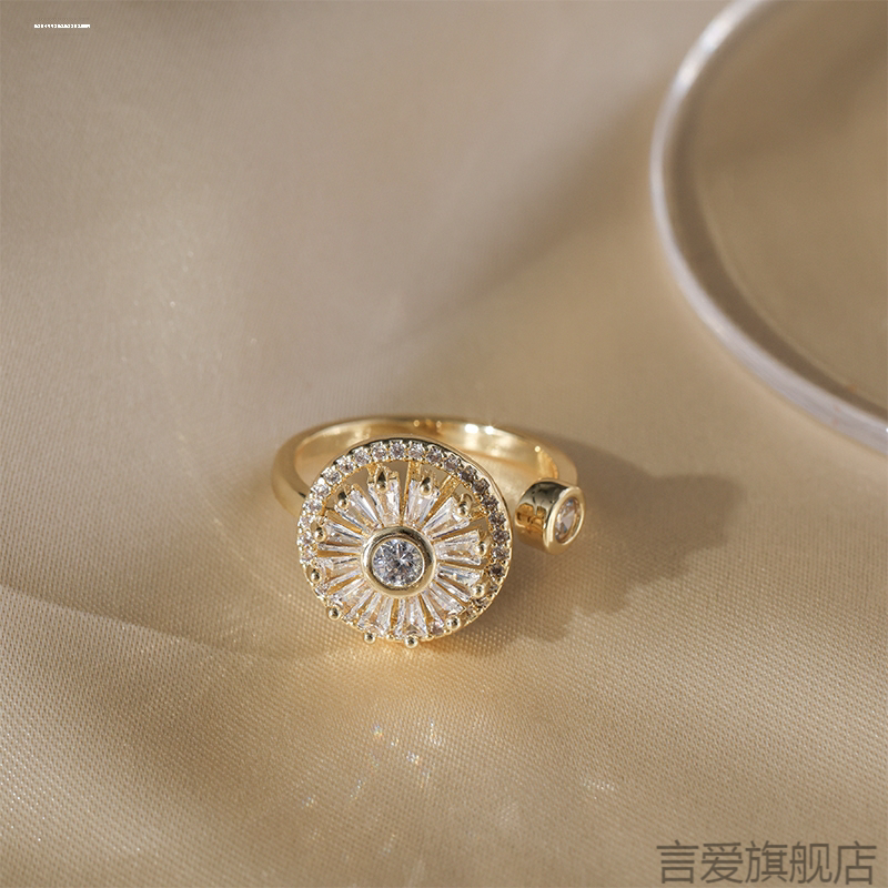 会转动的食指戒可旋转戒指女轻奢小众设计个性时尚气质可调节指环