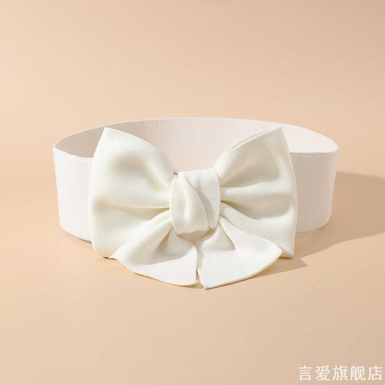 黑色布艺大蝴蝶结宽腰封高弹松紧腰带女通勤西装连衣裙束腰配饰