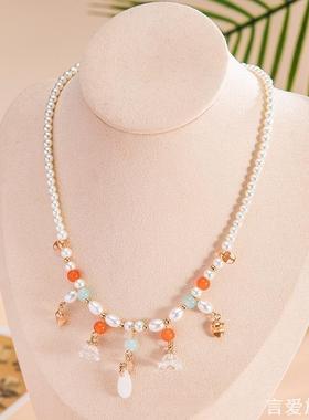 璎珞项链女复古旗袍仿珍珠吊坠