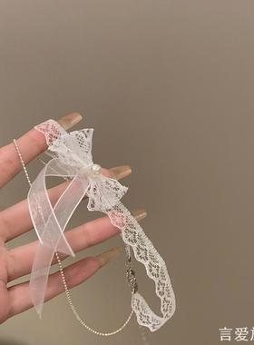 立体蝴蝶结项链女锁骨链蕾丝带