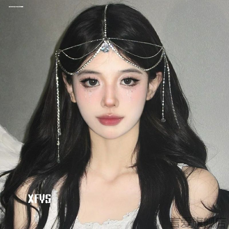 用项流苏结婚显瘦精灵额饰眉心聚会红色圣女藏服新娘婚纱沙漠对流