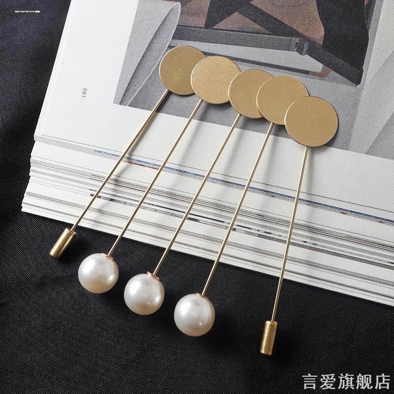 一字胸针9针长别针珍珠塞DIY饰品手工配件铜镀金色领针披肩毛衣
