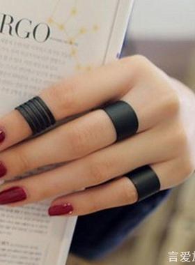 欧美个性几何镂空三件套戒指气质