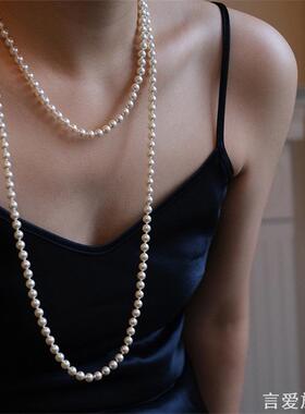 搭配旗袍仿珍珠项链锁骨链子双层