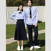 学生毕业照班服学院风大码 长袖 半身长裙套装 百褶中长款 jk制服 衬衫