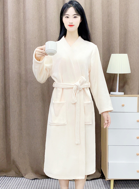 秋冬法兰绒睡袍女加绒加厚珊瑚绒睡衣浴袍长款大码保暖家居袍Y186