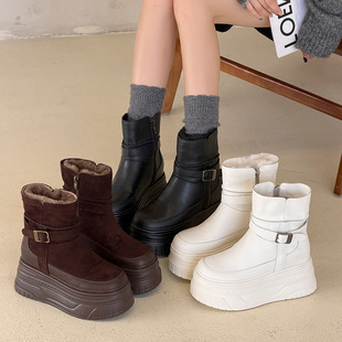 2025冬季保暖雪地靴女加绒松糕厚底中筒短靴增高棉靴子8115