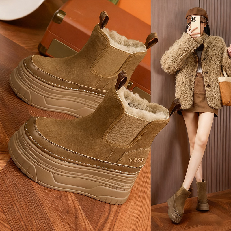 雪地靴女2025冬季保暖加绒松糕厚底中筒短靴增高棉靴子8111
