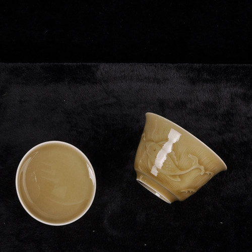 藏瓷阁青瓷盖碗茶具茶杯二才手工刻花茶碗中式单个高档泡茶杯