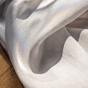 新款灰色窗纱帘鎏金仙女纱客厅阳台飘窗透光不透人魔术贴免打孔