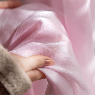 新款粉色窗纱帘仿真丝仙女纱客厅阳台飘窗透光不透人魔术贴免打孔