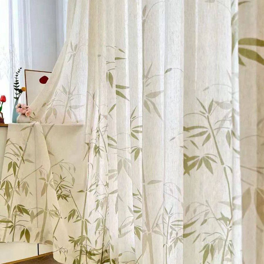 窗帘绿色竹叶新中式窗纱书房茶楼客厅飘窗麻纱道具背景装饰古风,居家布艺,定制窗帘,淘宝优惠券,粉丝福利购,淘宝优惠卷