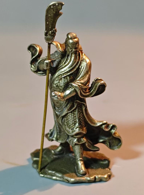 仿古做旧铜铸忠义关公铜像实心白铜迷你武财神小关羽关二爷小摆件