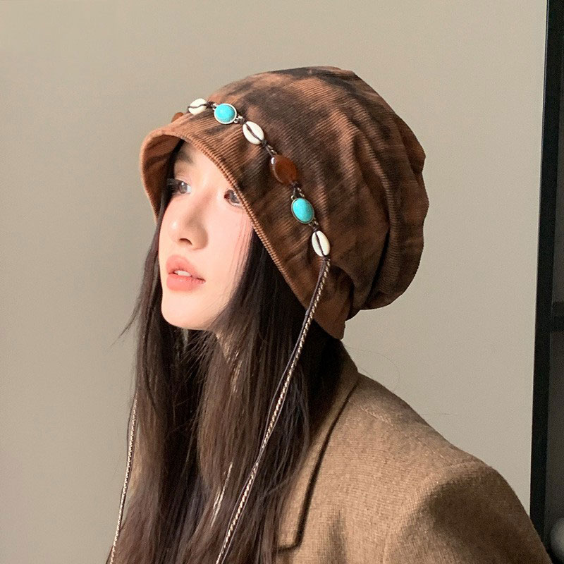 韩版个性包头帽小众帽子大头围显脸小冷帽复古百搭堆堆帽hat lady