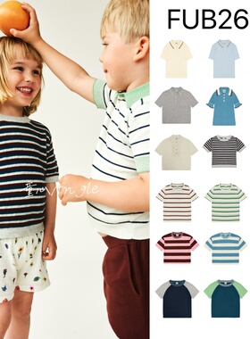 丹麦Fub26ss亲肤有机棉条纹撞色Polo衫衬衣连衣裙打底裤短袖针织