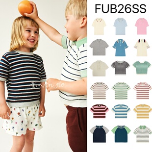 丹麦Fub26ss亲肤有机棉条纹撞色Polo衫衬衣连衣裙打底裤短袖针织