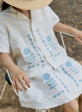 Tiny cottons SS26春夏儿童可爱条纹衬衫短袖上衣女短袖半身裙