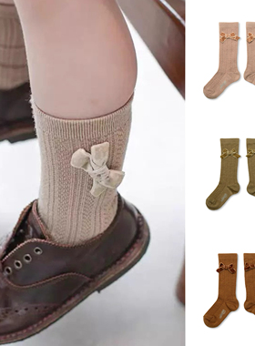 现货法国Collegien2025新款女童蝴蝶结中筒袜羊毛儿童袜